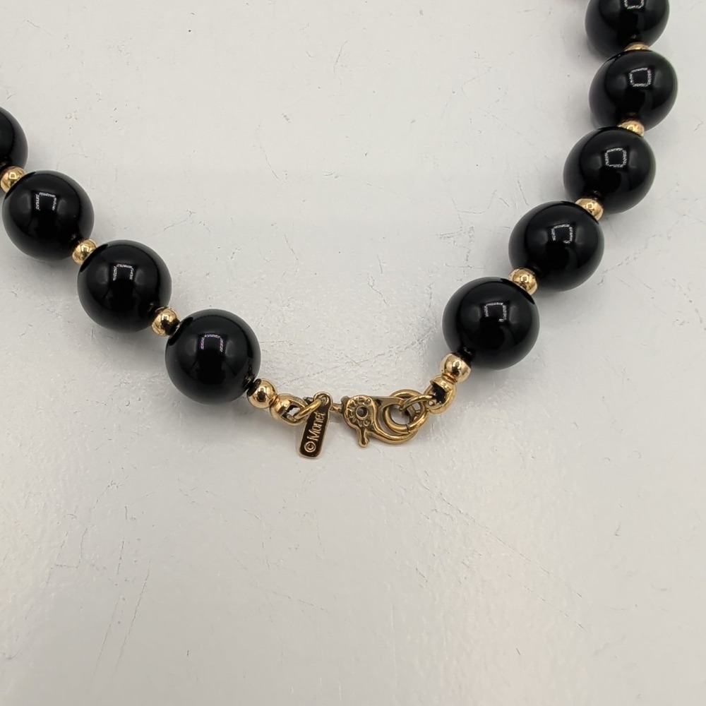 Vintage Monet Black Beaded Choker Necklace Gold Tone Spacers 15" - Picture 13 of 13